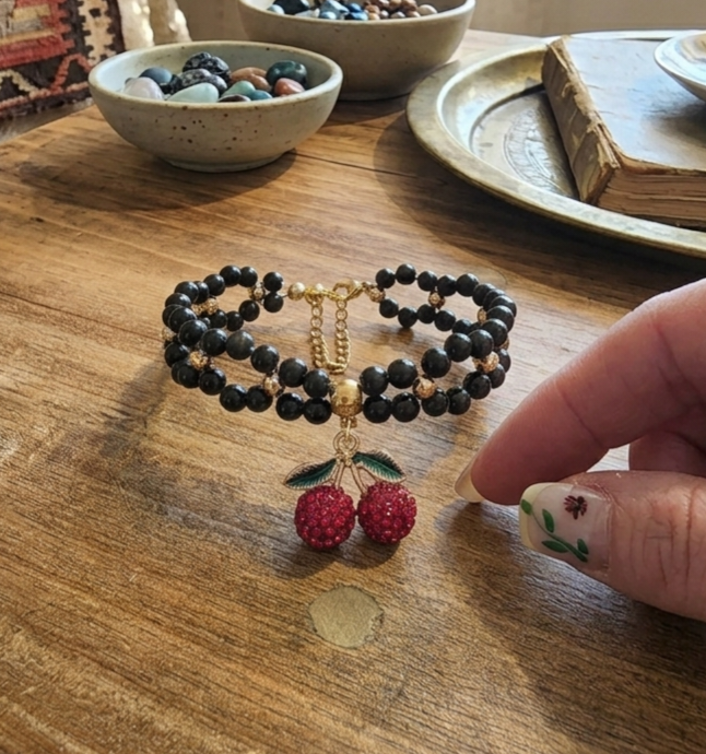 Bracelet obsidienne cerise