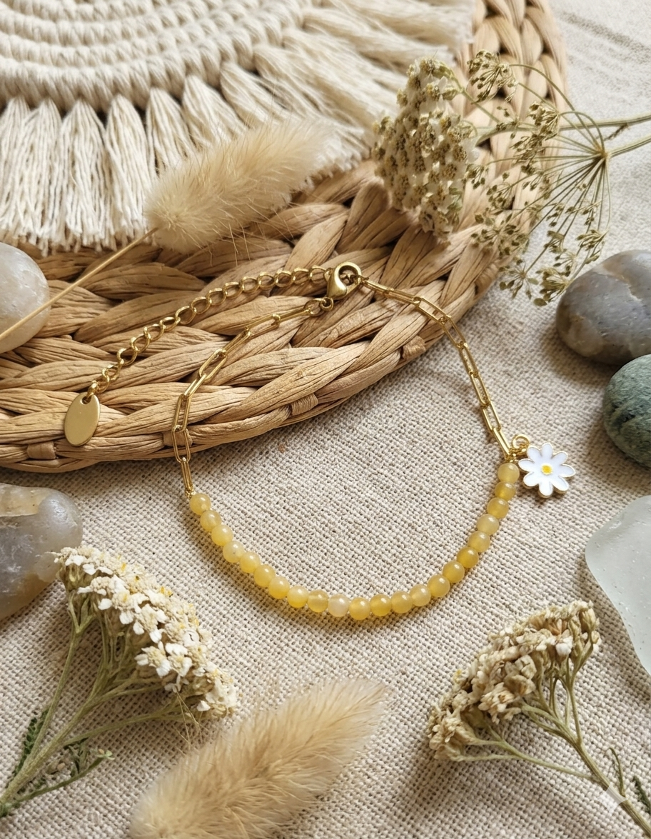 Bracelet fleur opale jaune