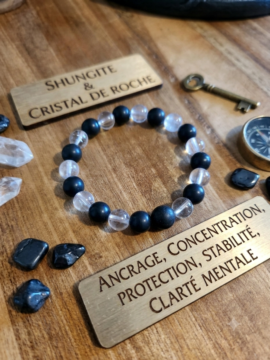 Bracelet shungite cristal de roche au choix