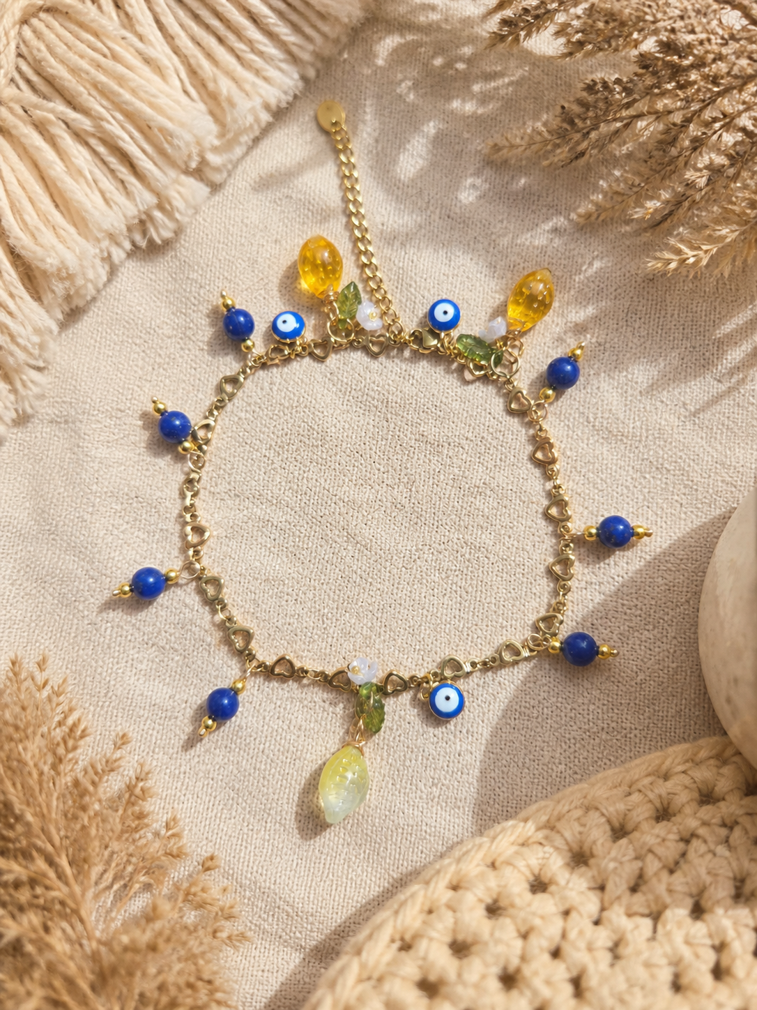 Chevilliere citron lapis lazuli