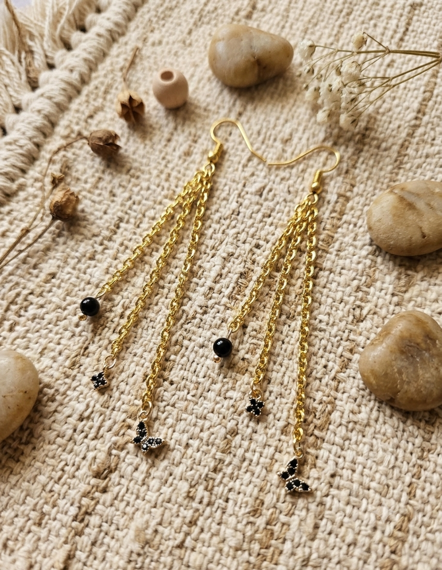Boucles d’oreilles obsidienne