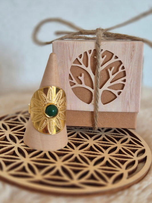 Lueur Verte  Bague en Acier inoxydable Doré et Aventurine