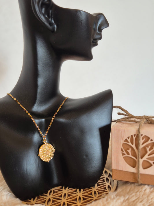 Collier Élégance Quartz Rose sur Acier Inoxydable