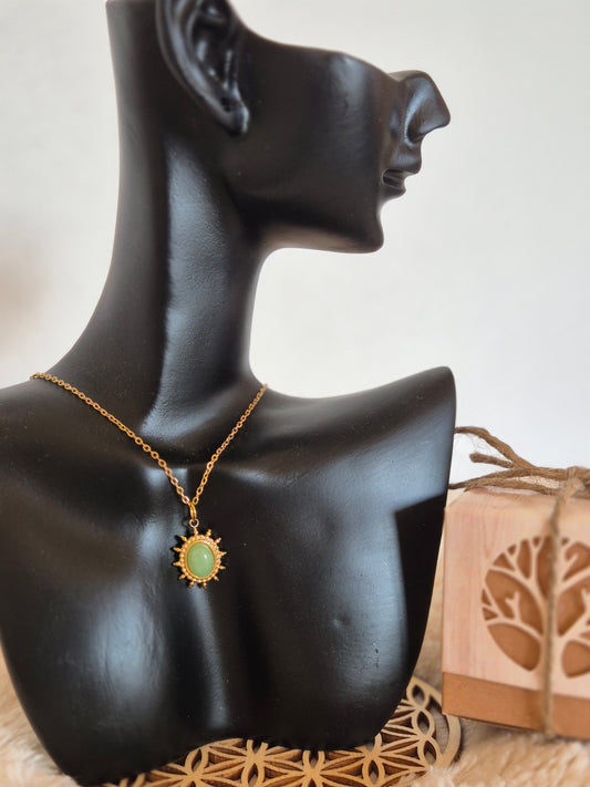 Collier Soleil en acier inoxydable et pierre naturelle