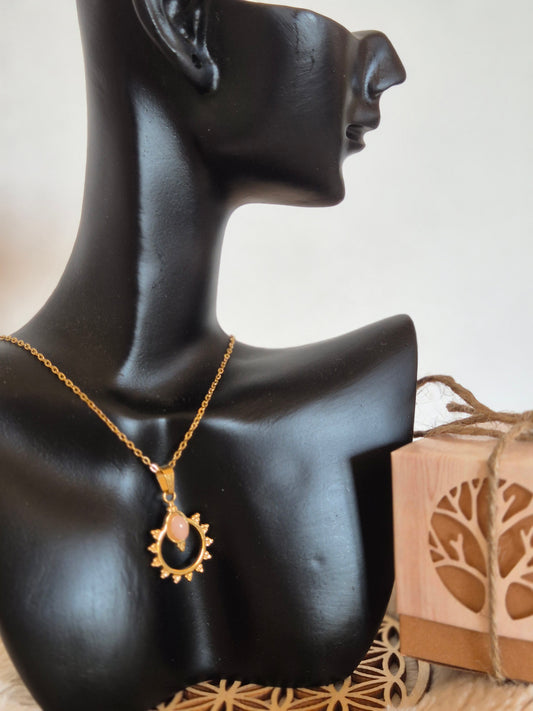 Collier Cercle et Pierre Naturelle quartz rose