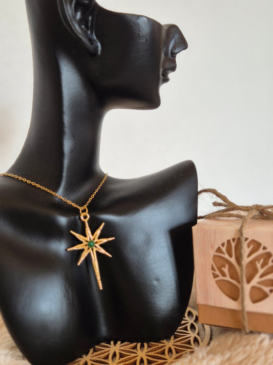 Collier étoile en acier inoxydable et pierre naturelle