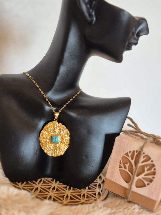Collier en Acier Inoxydable et Pierre Naturelle Turquoise