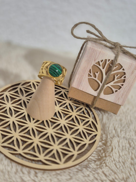 Bague Réglable en Acier Inoxydable & Malachite