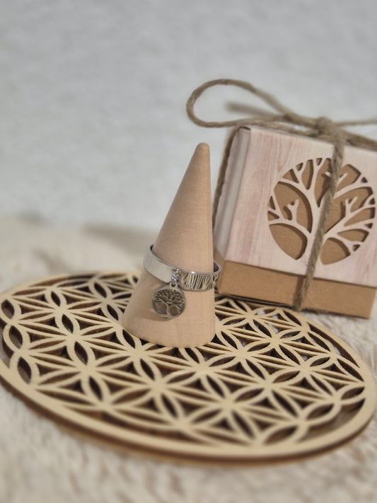 Bague Réglable en Acier Inoxydable – Arbre de Vie