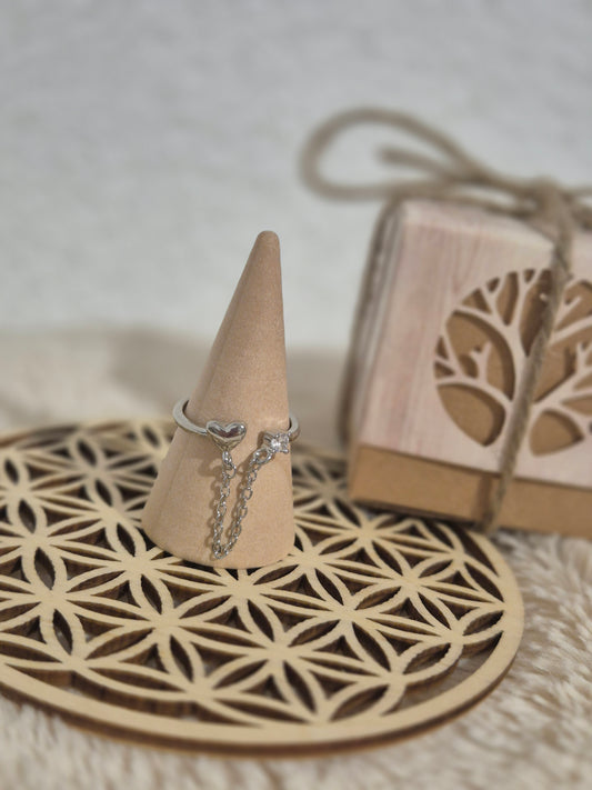 Bague Chaînette Cœur – Acier Inoxydable Réglable