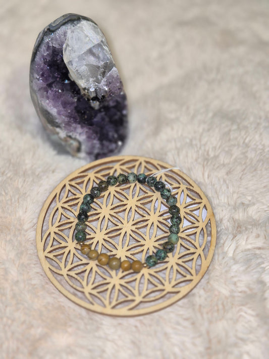 Connexion à la nature  bracelet jaspe africaine et bois