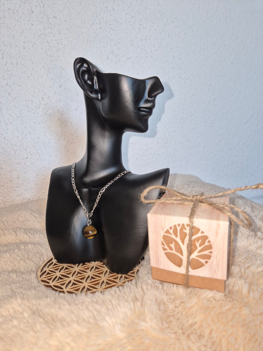 Lumière du Tigre collier chaine et perle d'oeil du tigre