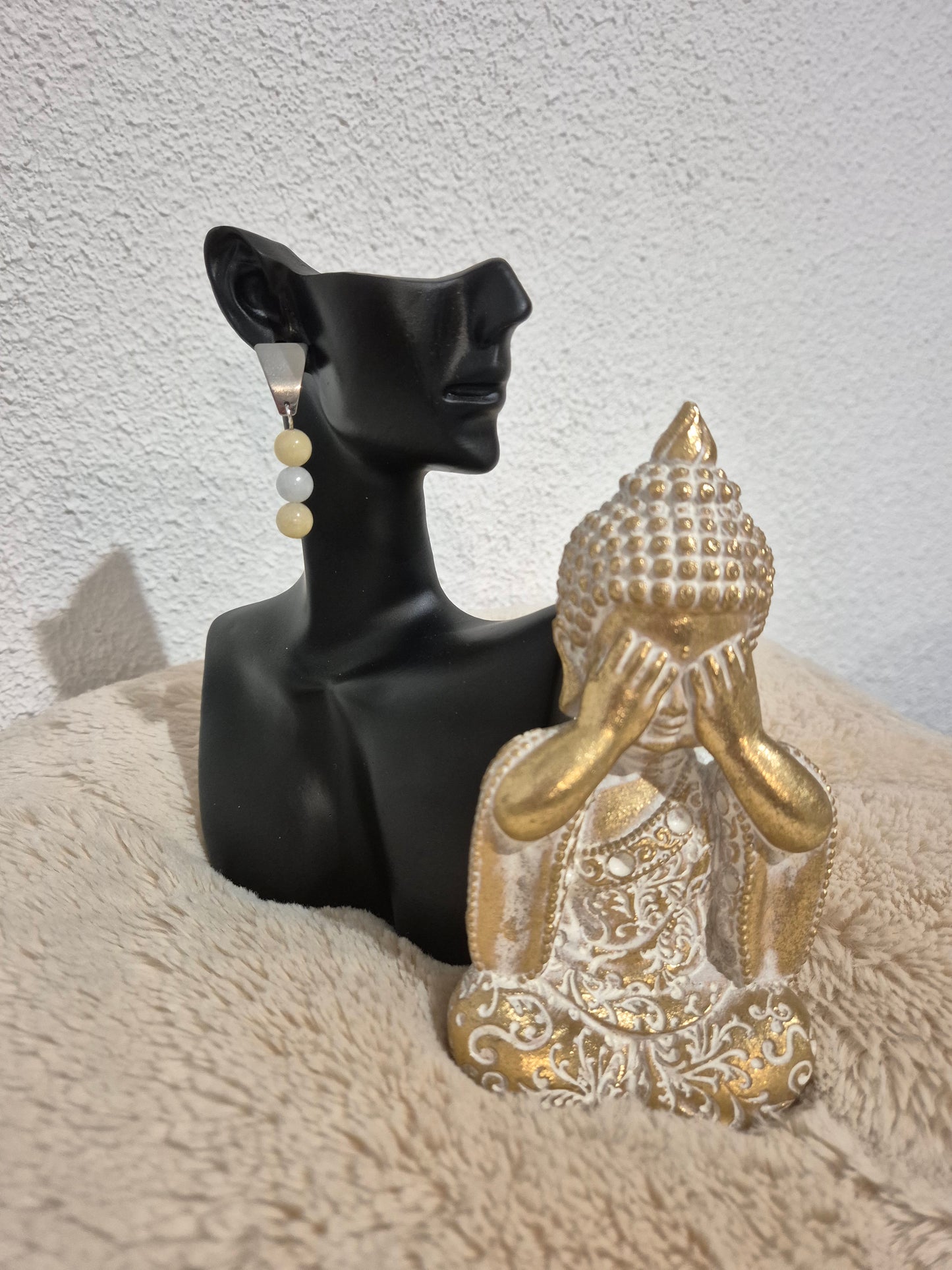 Mystère poudré boucles d’oreilles acier inoxydable morganite