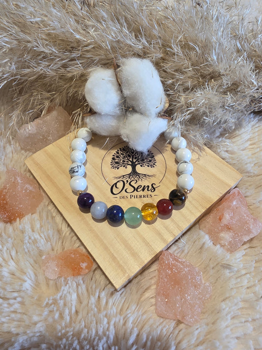 Âme en Paix – Bracelet des 7 Chakras en Howlite