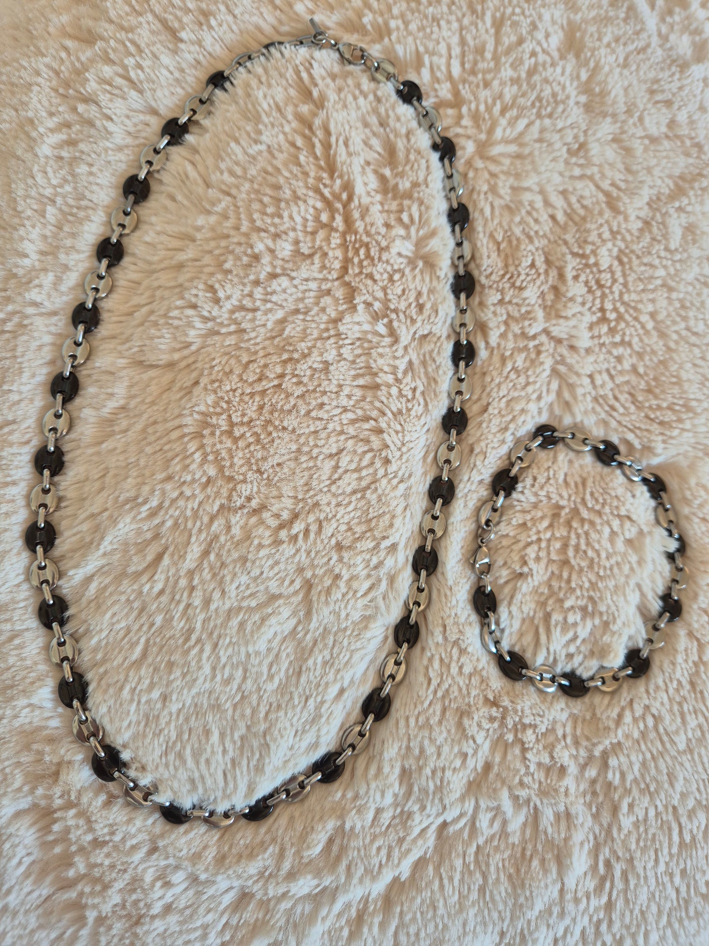 Charme Masculin Parure Acier Grain de Café