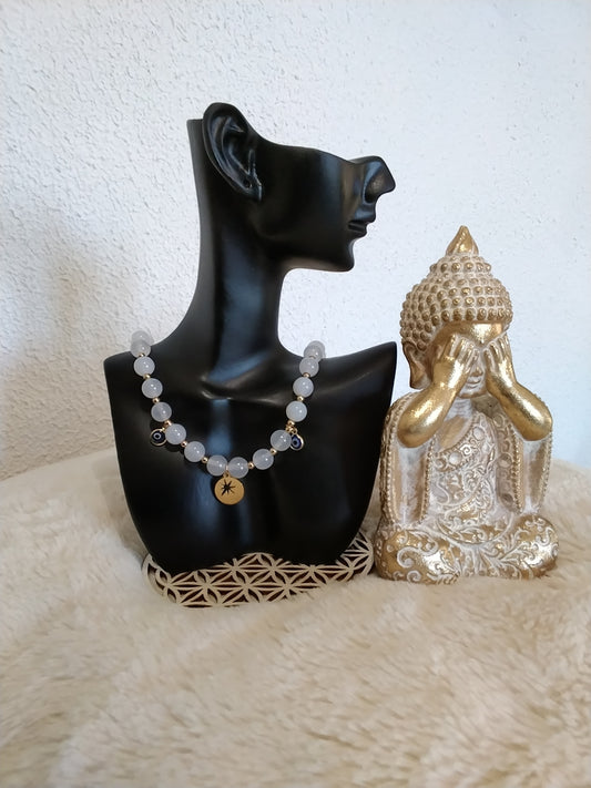 Collier Élégance Pure Agate Blanche et Acier Inoxydable