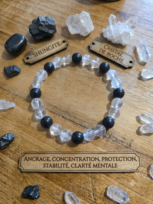 Bracelet shungite cristal de roche au choix