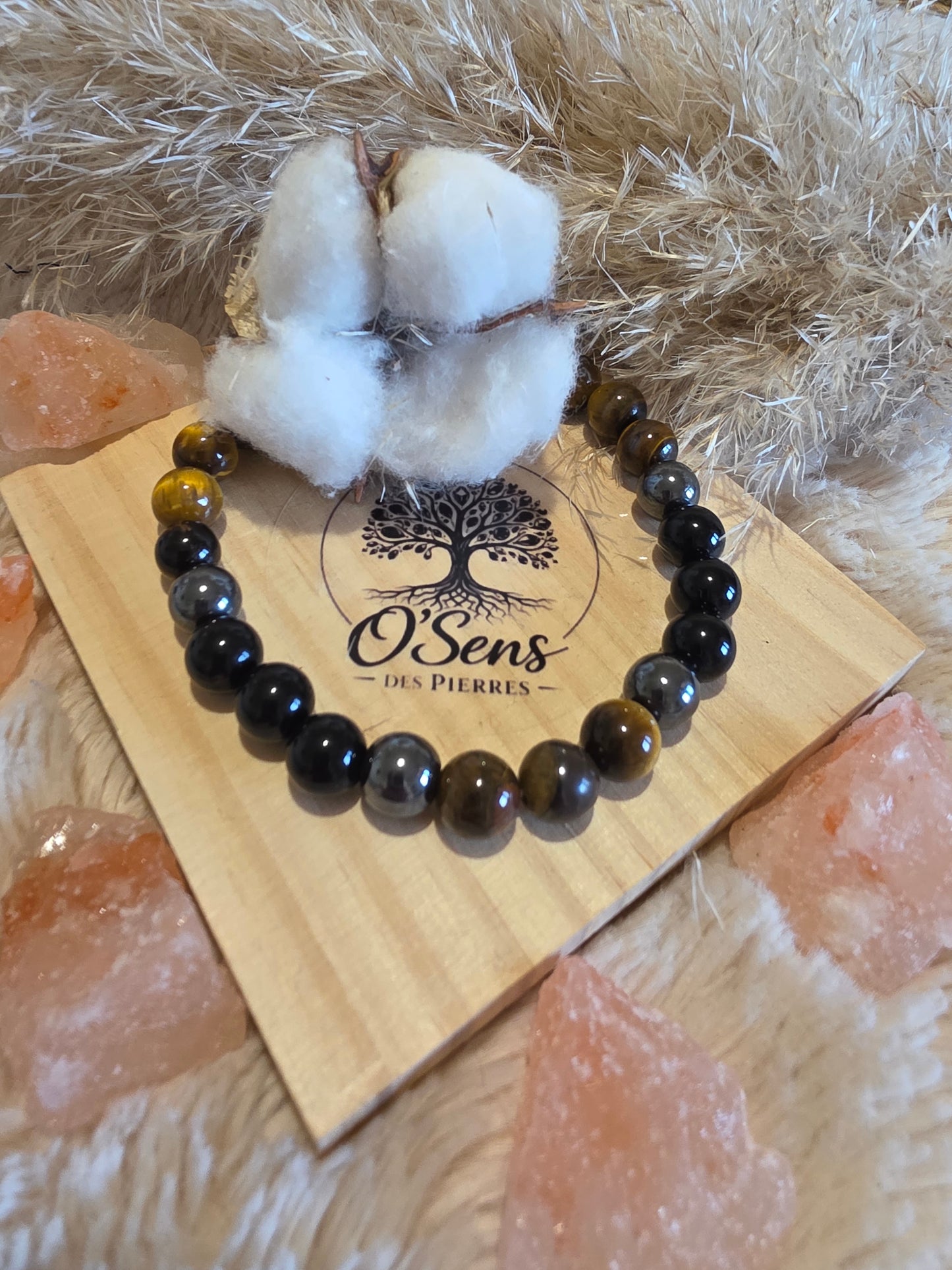 Forces de la Terre  Bracelet Œil de Tigre, Hématite & Obsidienne
