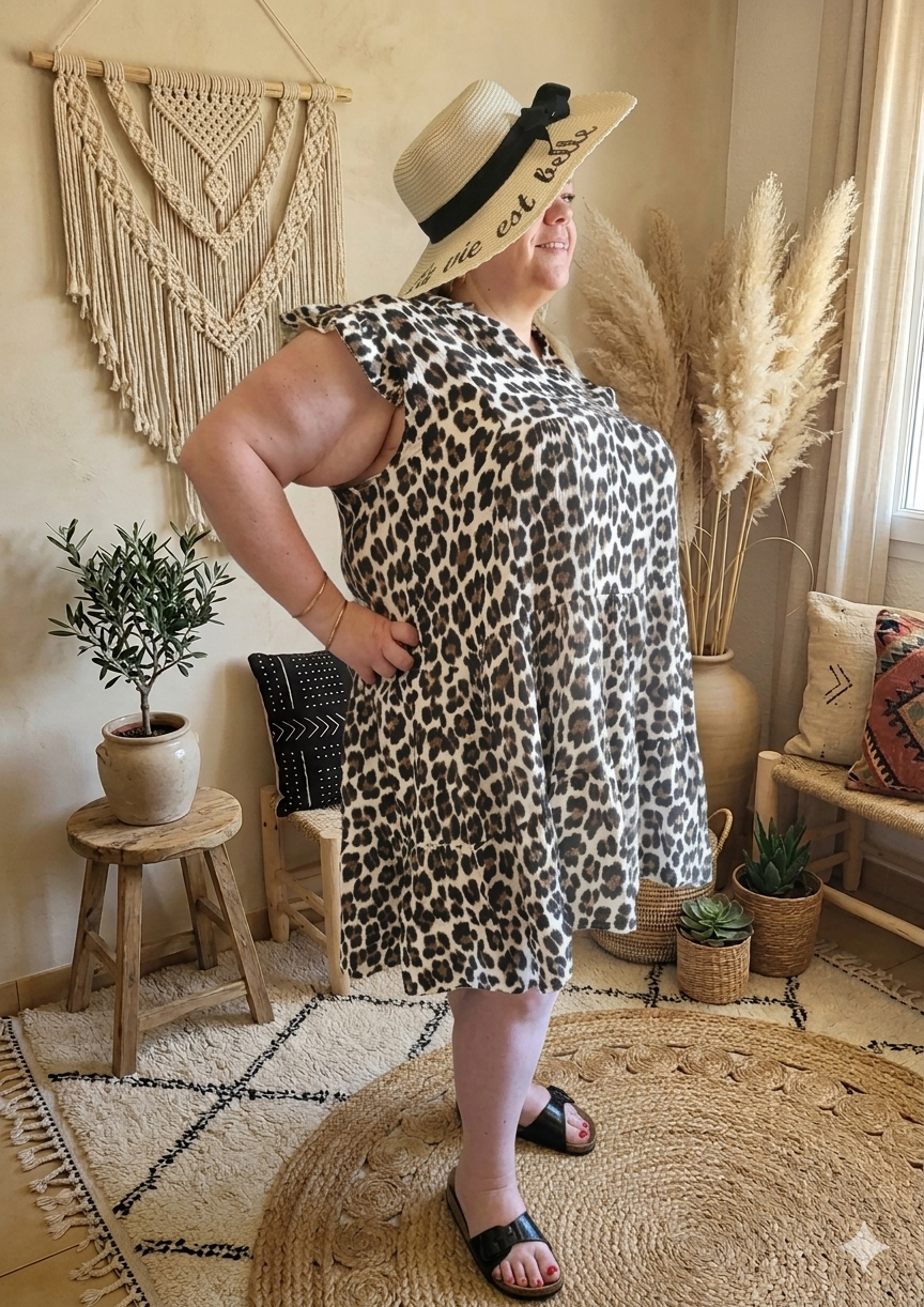Robe Babydoll leopard gaze de coton