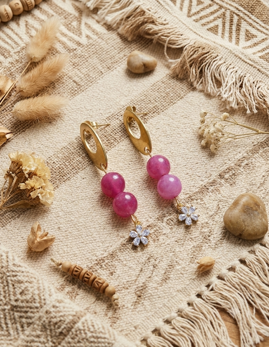 Boucles d’oreilles quartz fraise